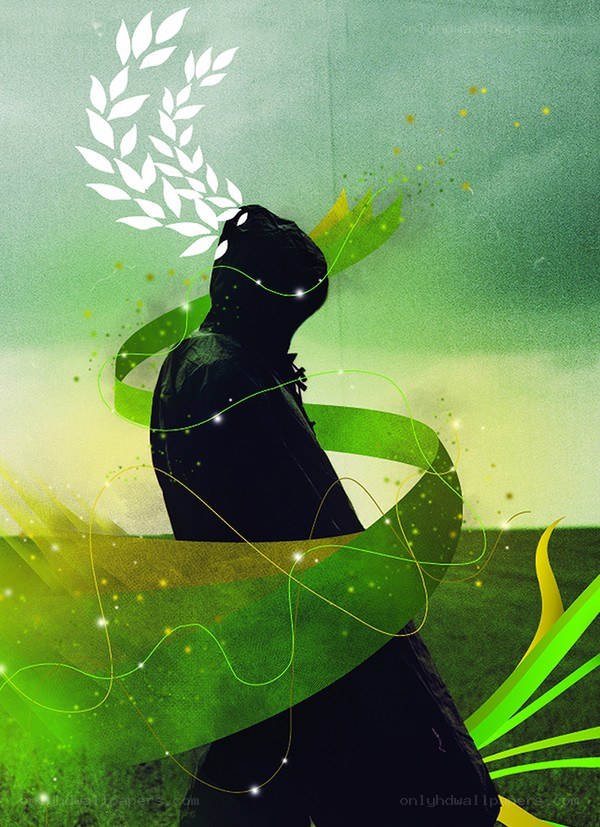 silhouette with green energy
