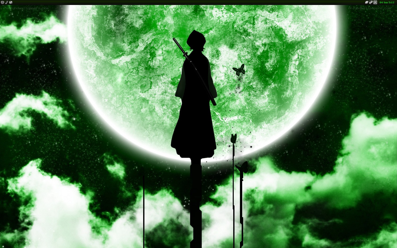 silhouette with green moon