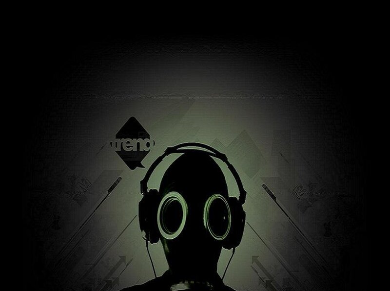 silhouette with headphones and gas mask