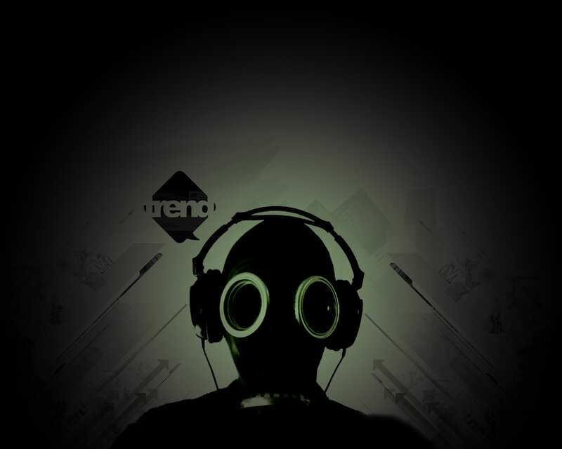 silhouette with headphones and gas mask