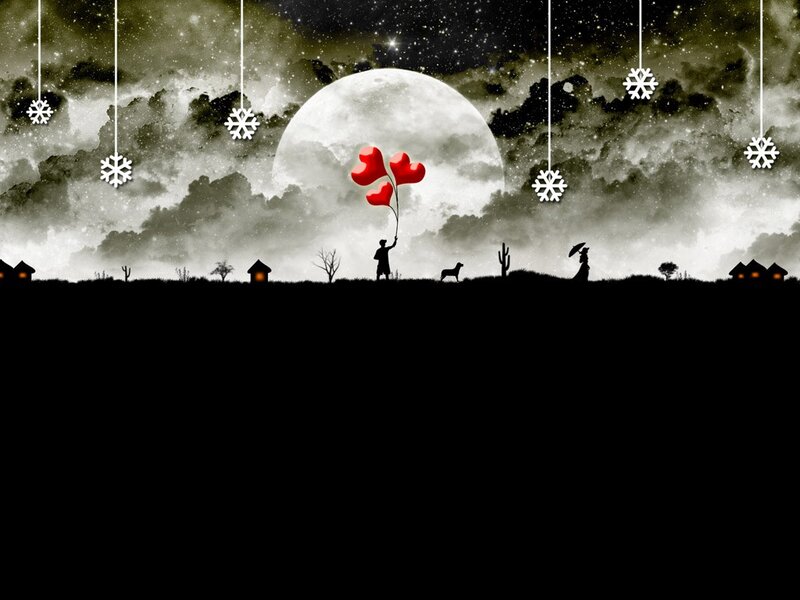 Silhouette with heart balloons