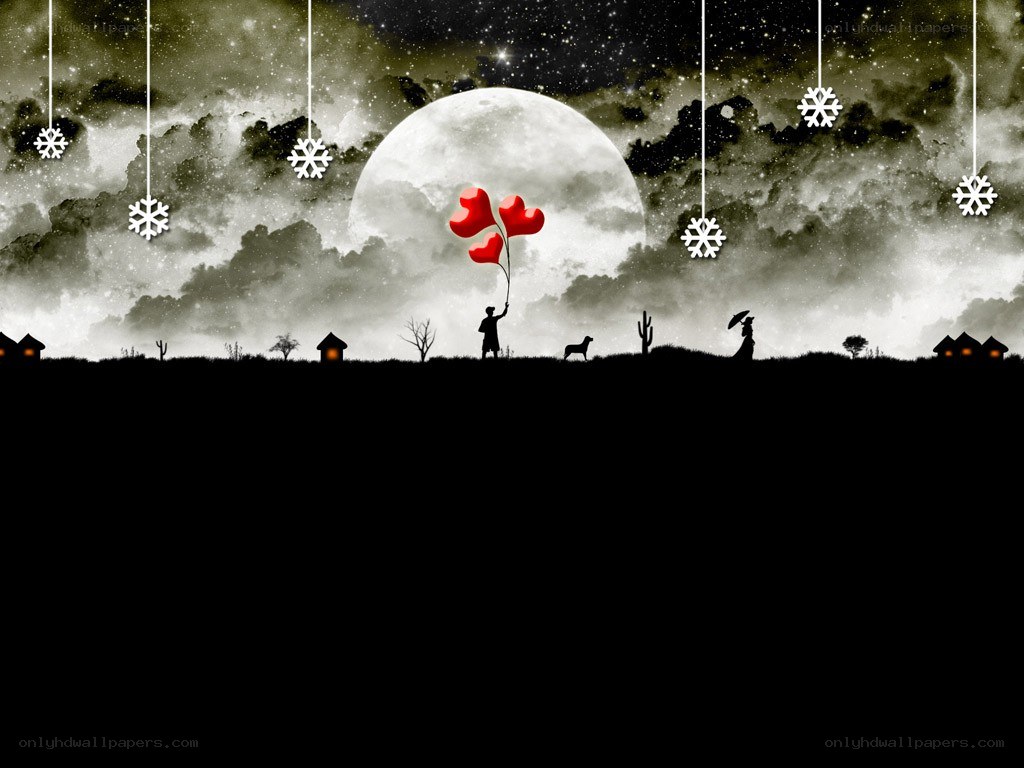 Silhouette with heart balloons