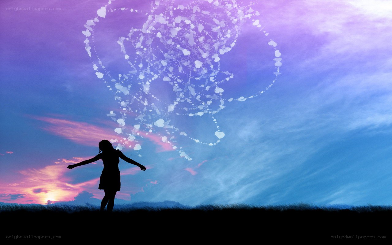 Silhouette with heart particles