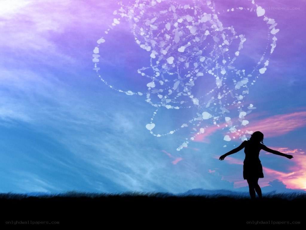 silhouette with heart-shaped lights