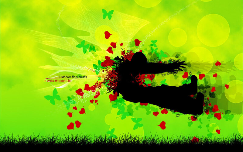 silhouette with hearts and butterflies