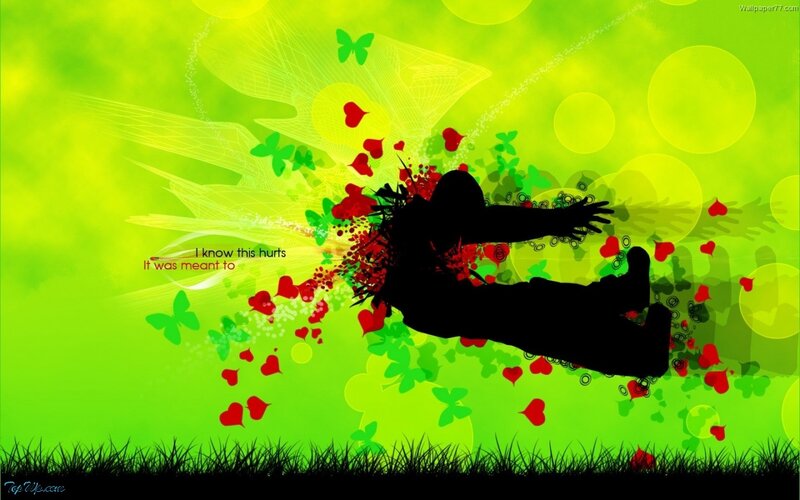 silhouette with hearts and butterflies