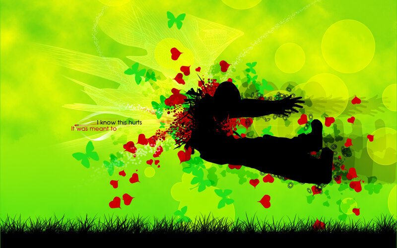 Silhouette with hearts and butterflies