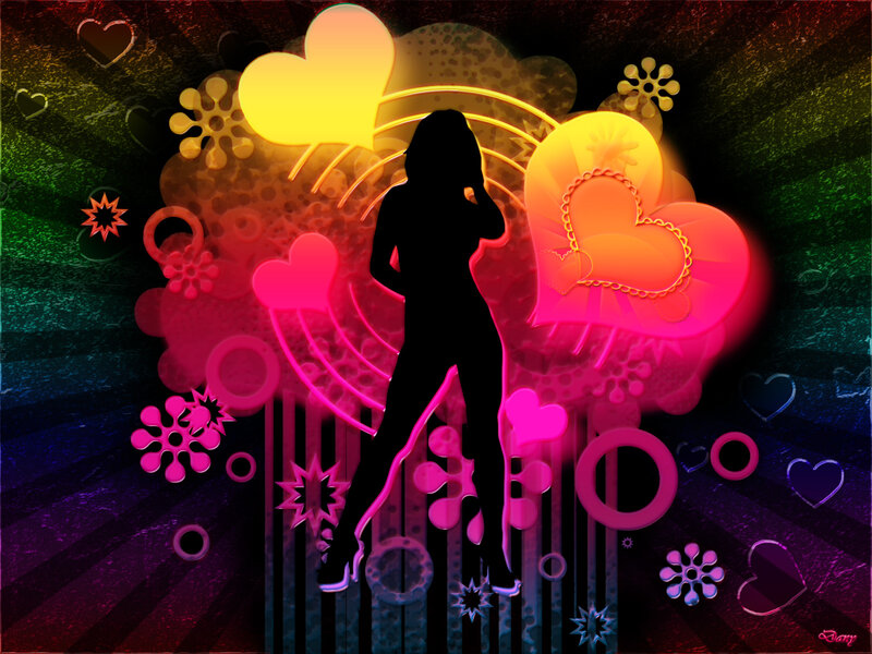 silhouette with hearts and flowers