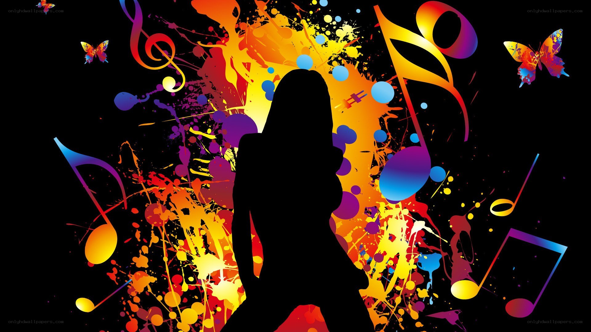 silhouette with music and splashes