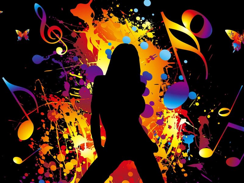 silhouette with music notes