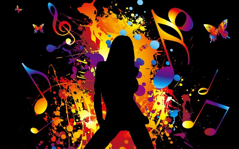 silhouette with music notes