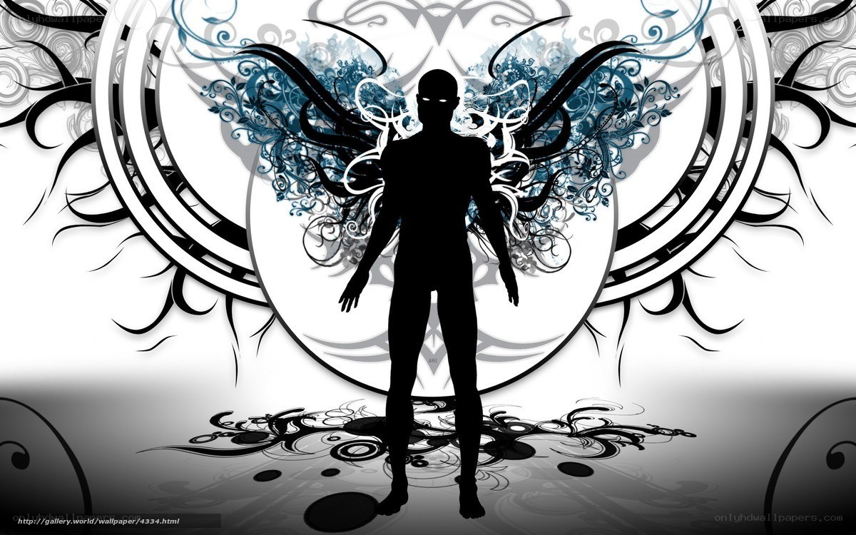 Silhouette with ornate wings