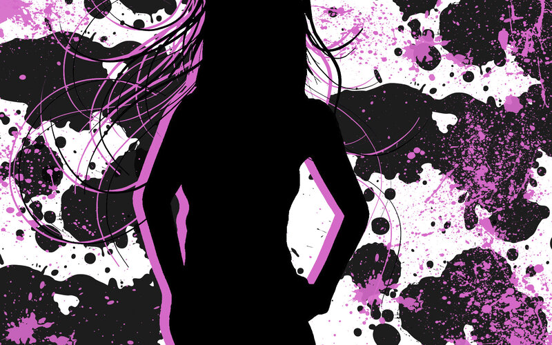 silhouette with pink splatter art