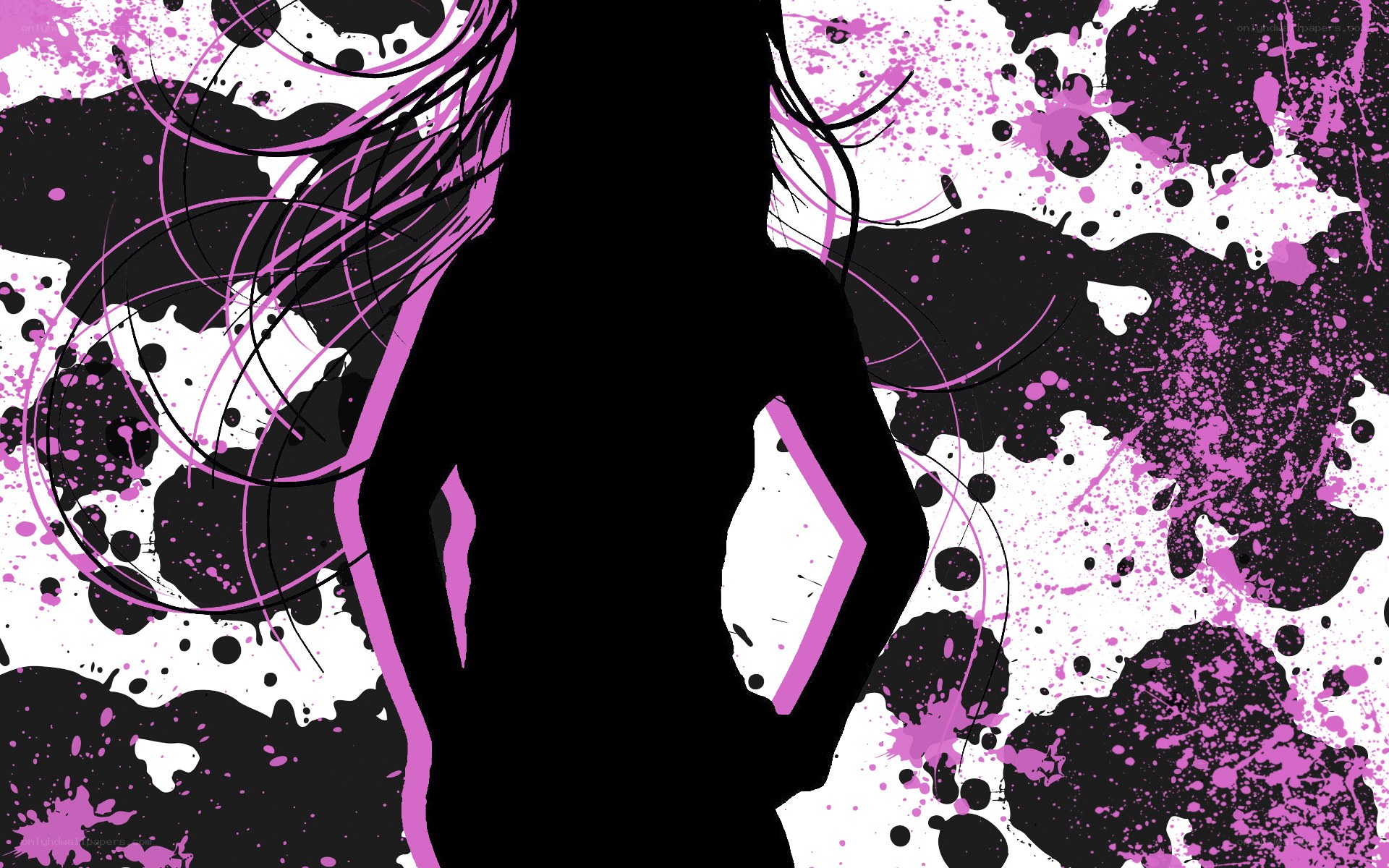 silhouette with pink splatter art