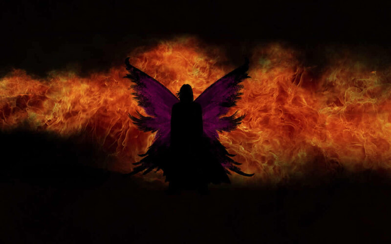 silhouette with purple wings