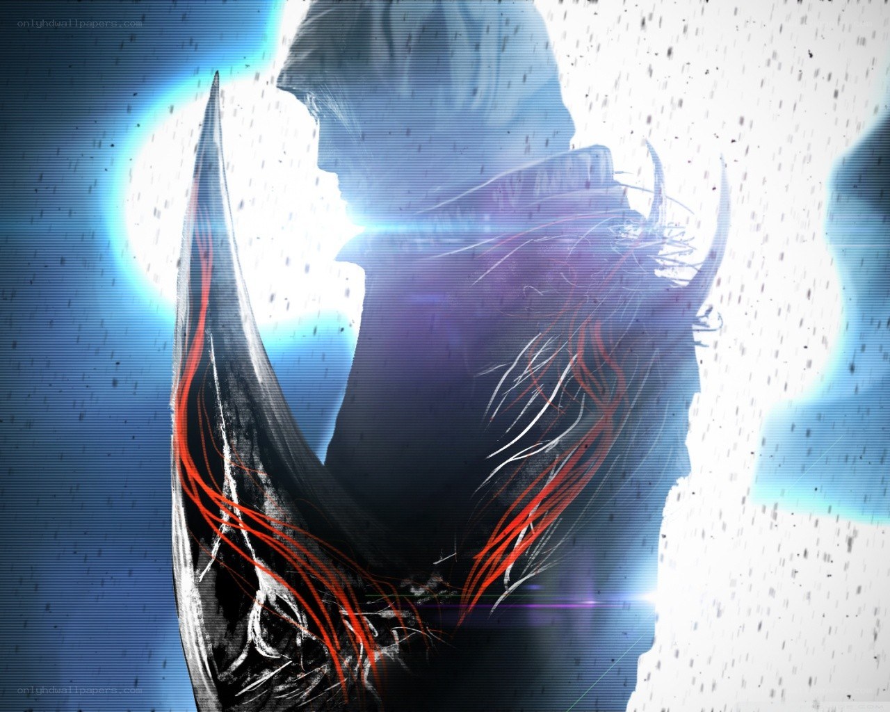 silhouette with red energy lines