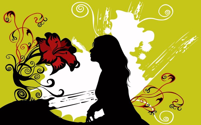 silhouette with red flower