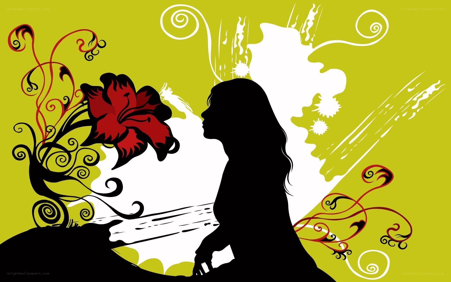 silhouette with red flower