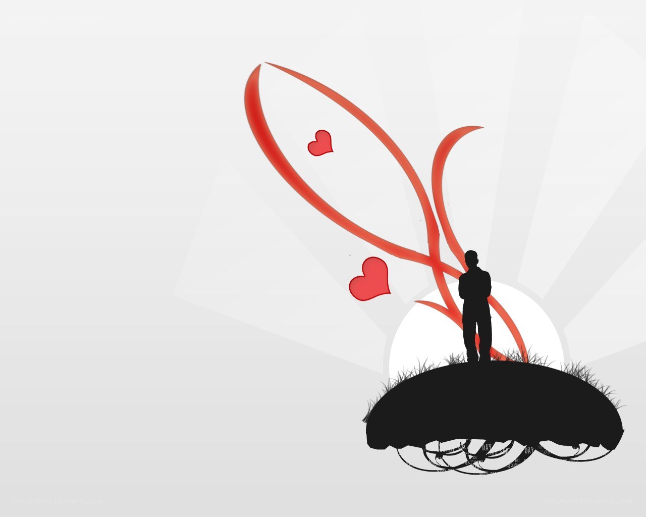 silhouette with red hearts