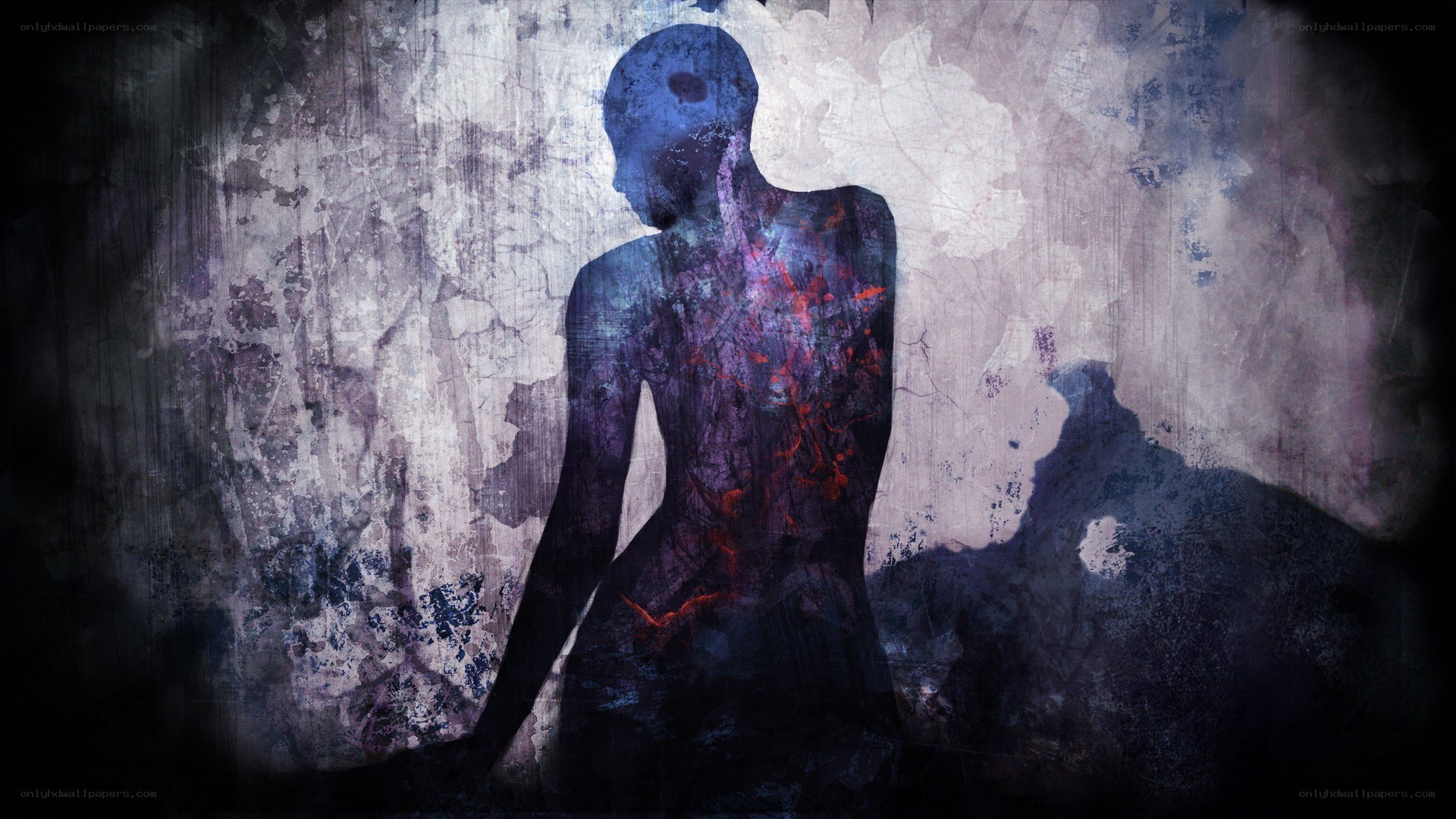 silhouette with red markings