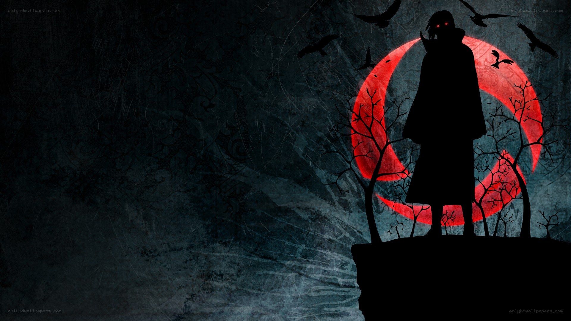 silhouette with red moon