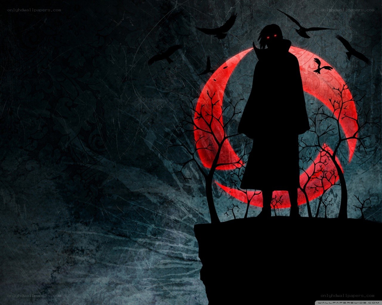 silhouette with red moon