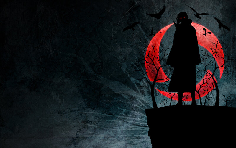 silhouette with red moon