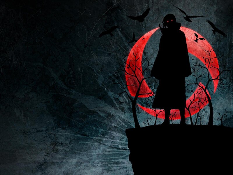 silhouette with red moon
