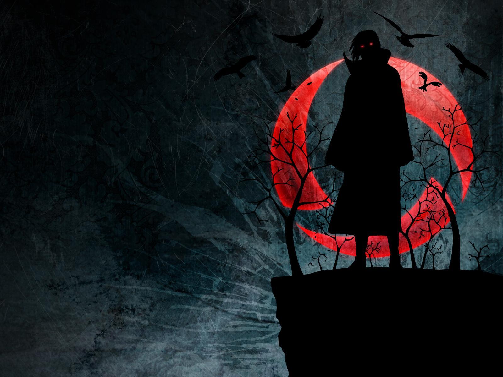 silhouette with red moon