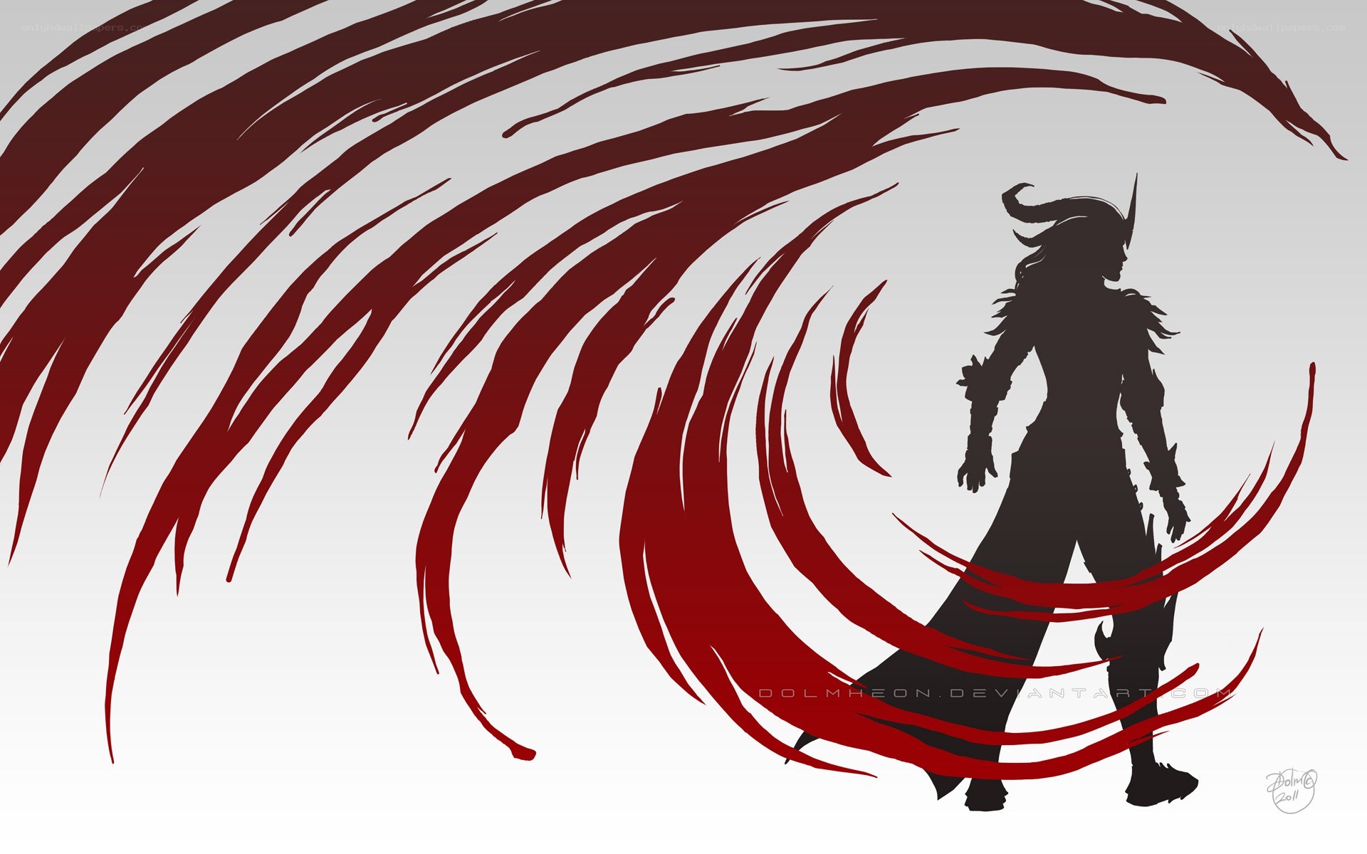 silhouette with red swirls