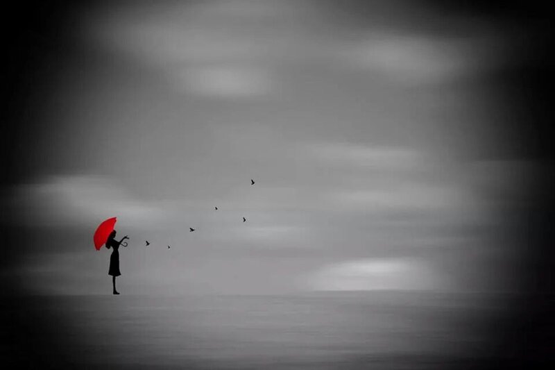 Silhouette with Red Umbrella — Black