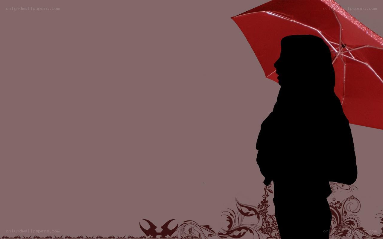 silhouette with red umbrella