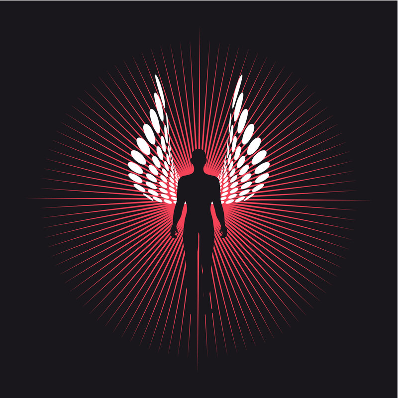 silhouette with red wings