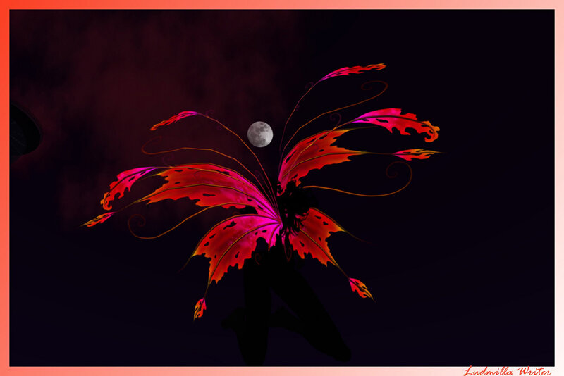 Silhouette with Red Wings — Dramatic