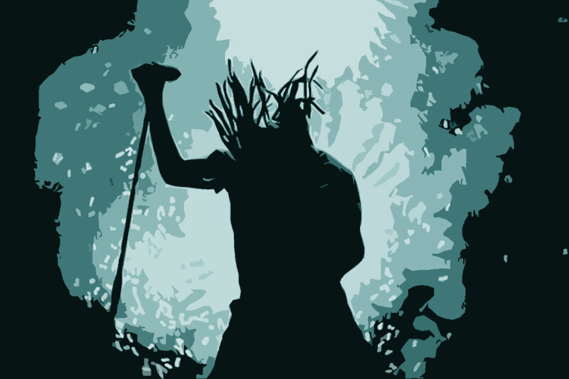 silhouette with staff