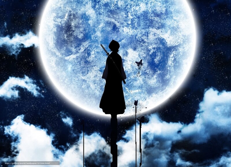 Silhouette with sword under moon
