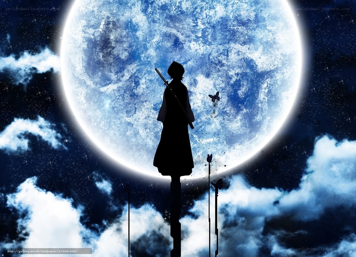 Silhouette with sword under moon