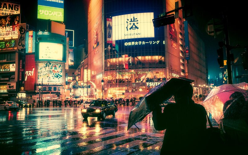 Silhouette with Umbrella — Black, Dramatic, Night
