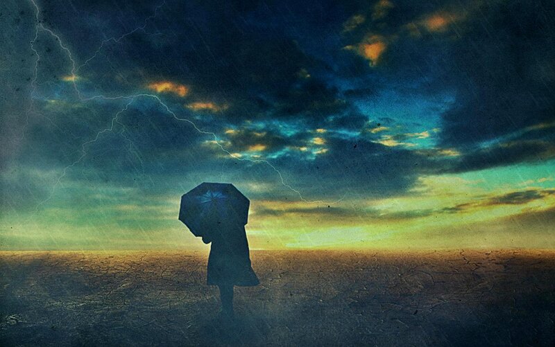 Silhouette with Umbrella — Blue
