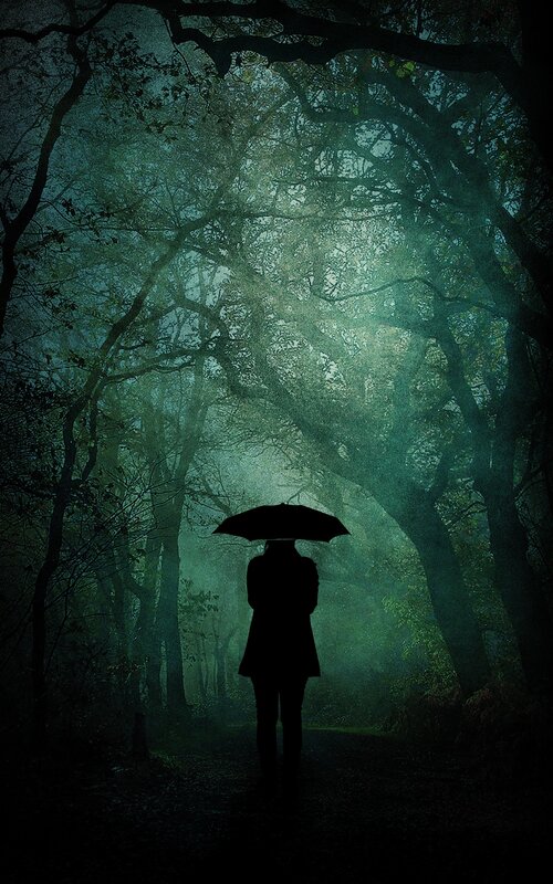 Silhouette with Umbrella — Green