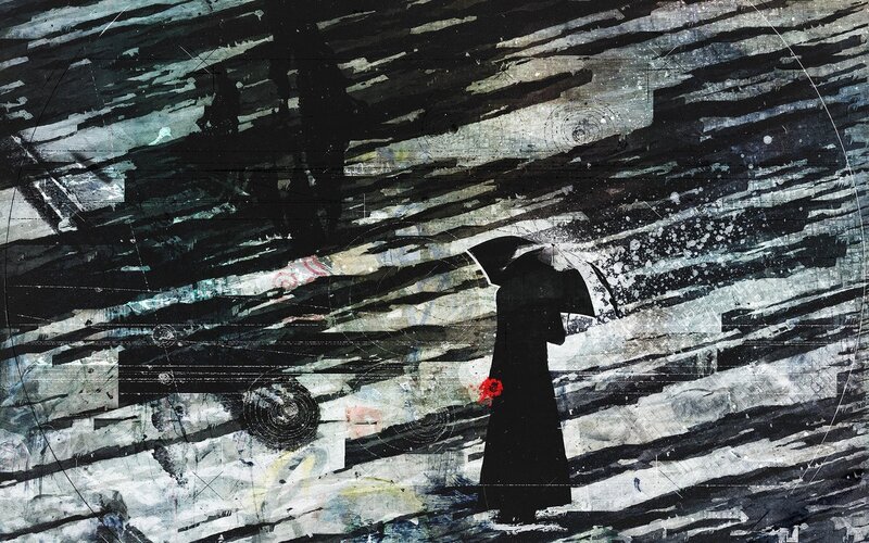 silhouette with umbrella in abstract art