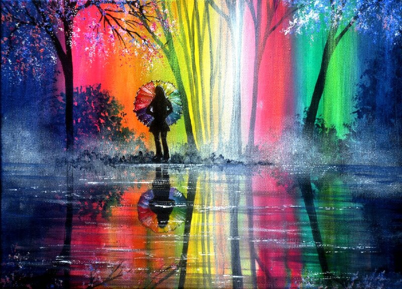 Silhouette with Umbrella — Rainbow