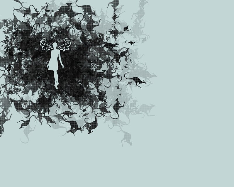 silhouette with winged figure
