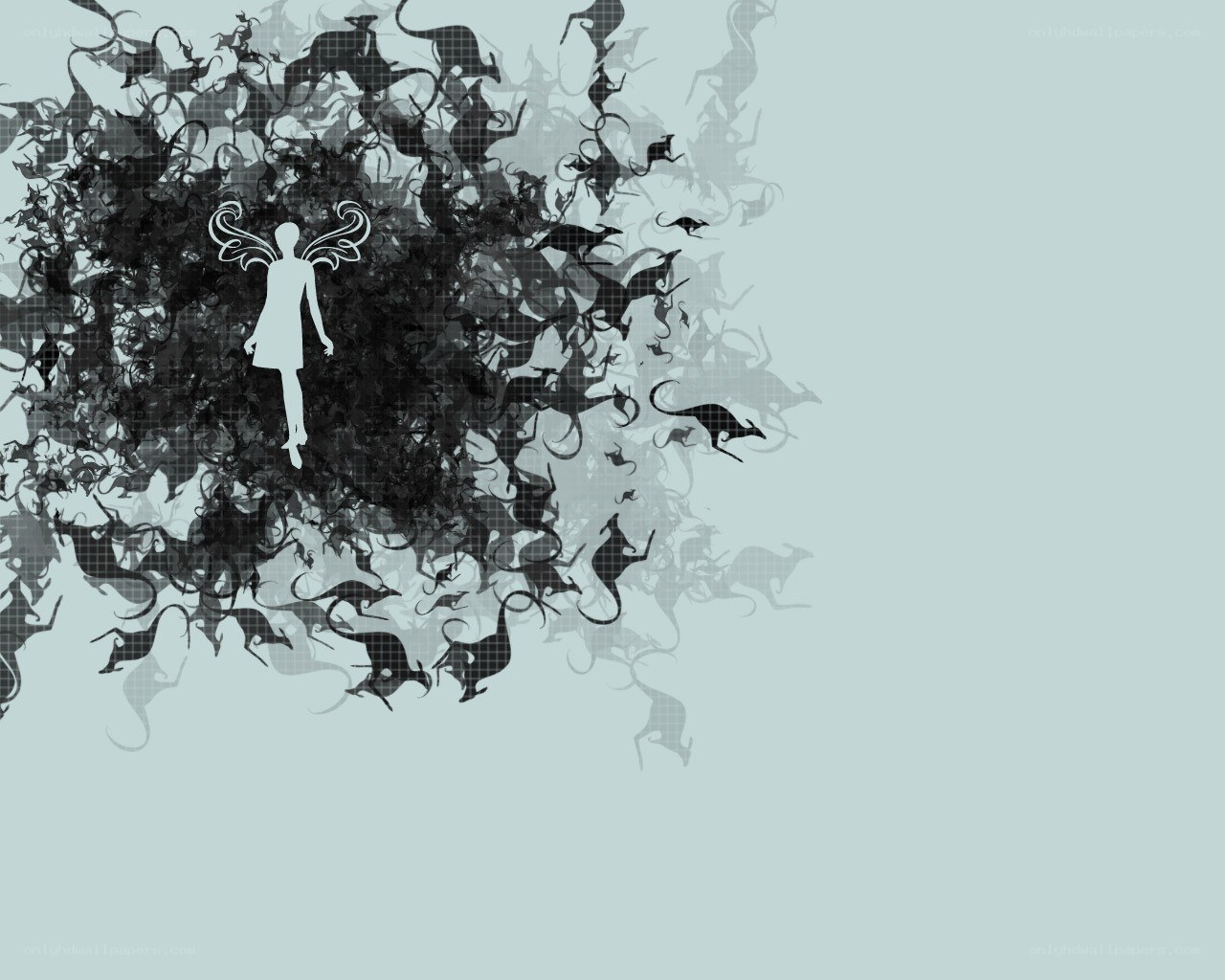silhouette with winged figure
