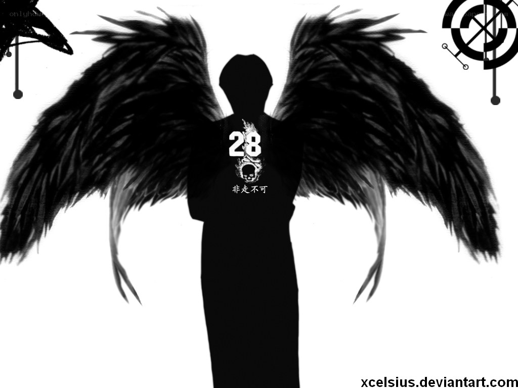 silhouette with wings and text