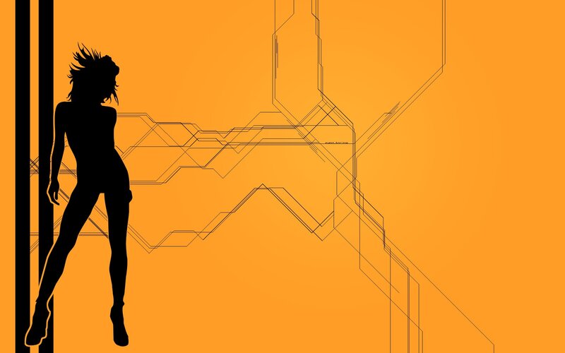 silhouette woman on orange background