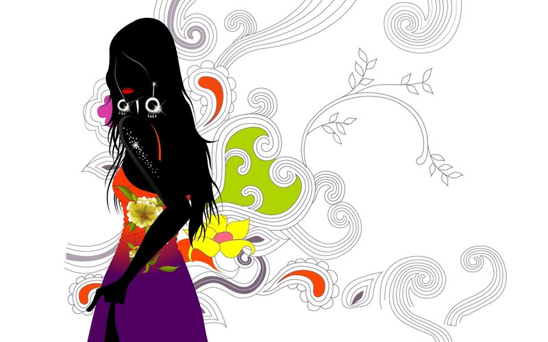 silhouette woman with floral background
