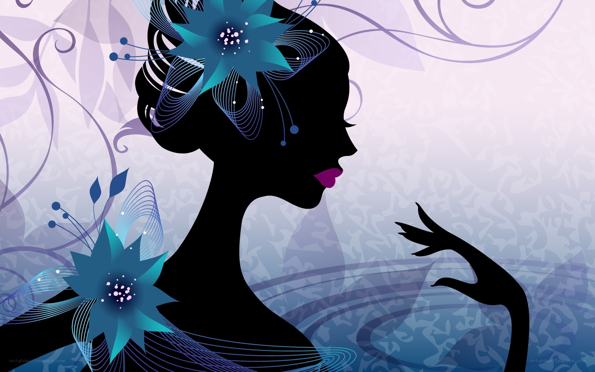 silhouette woman with floral design