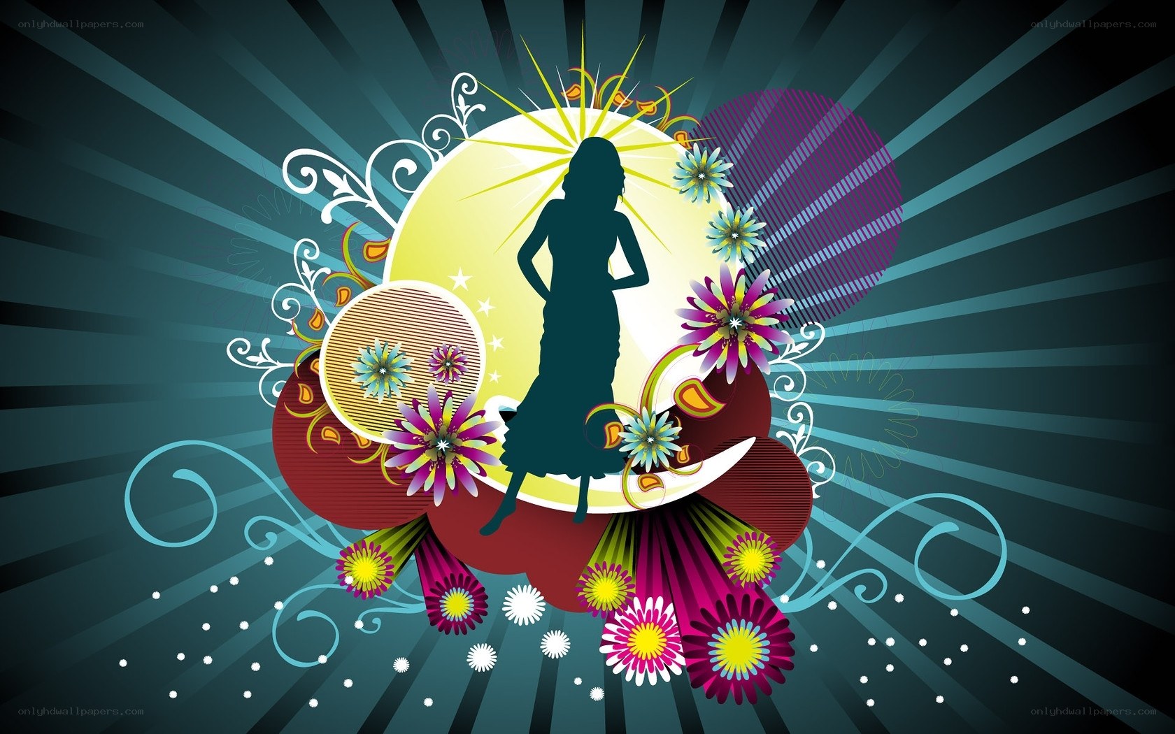 silhouette woman with flowers