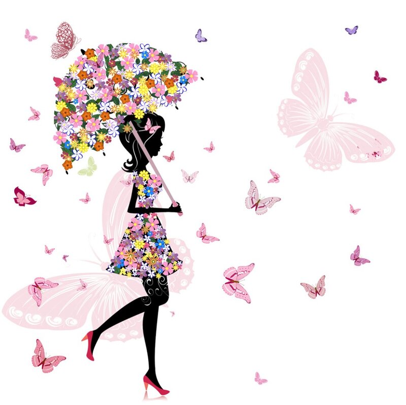 Silhouette Woman with Flowers — Pink